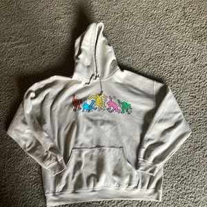 Keith Haring Hoodie Adult XL Biege Dancing Figures Pop Art Ripple Junction Mens